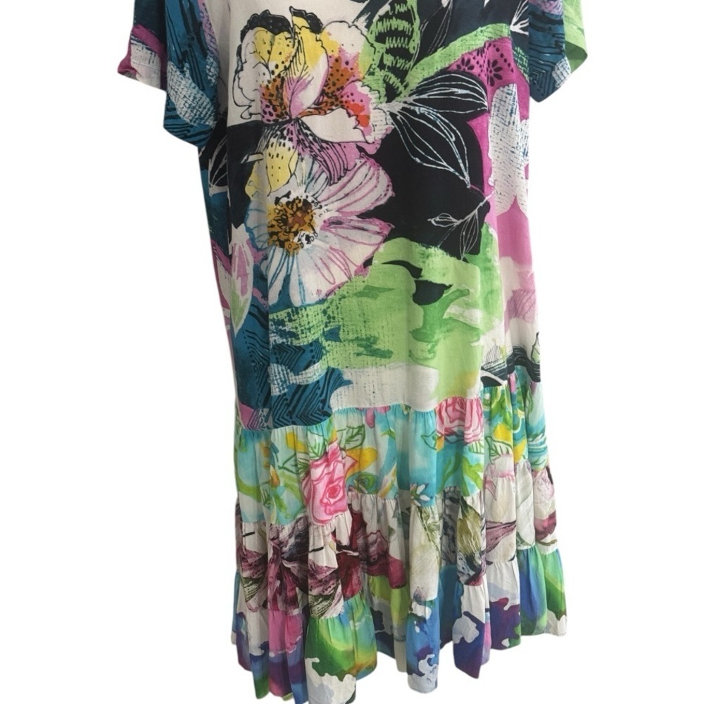 JAMS WORLD Honolulu Floral Multicolor‎ Short Sleeve Dress Resort Vacation Size M - Picture 3 of 7